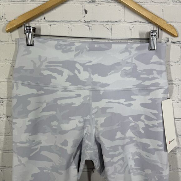 Lululemon Wunder Under Ribbed Biker Shorts Women Size 12 White Grey Camo Gym - Picture 3 of 11